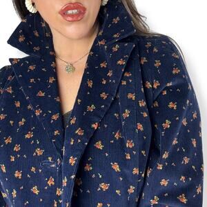 1970's custom tailored navy rose print corduroy blazer